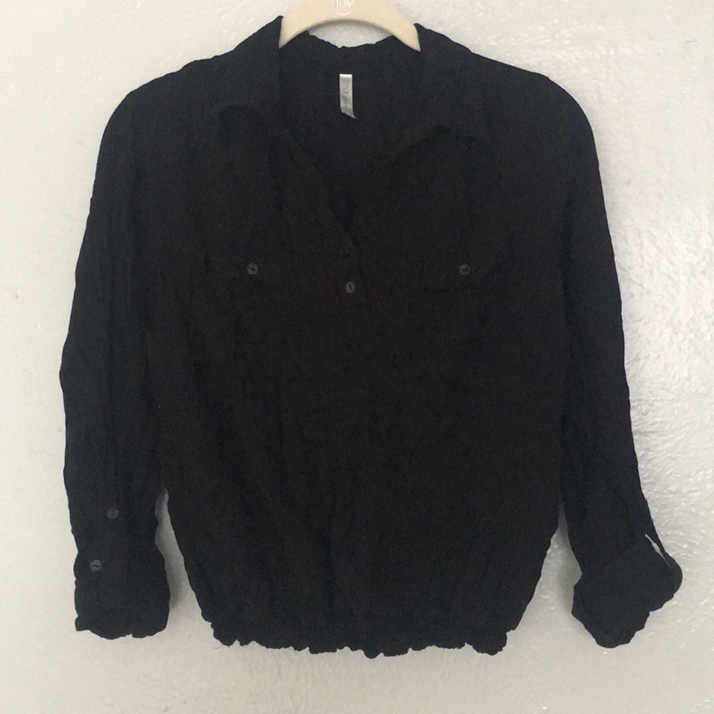 DNA Couture Black Long Sleeve Ruffle Blouse